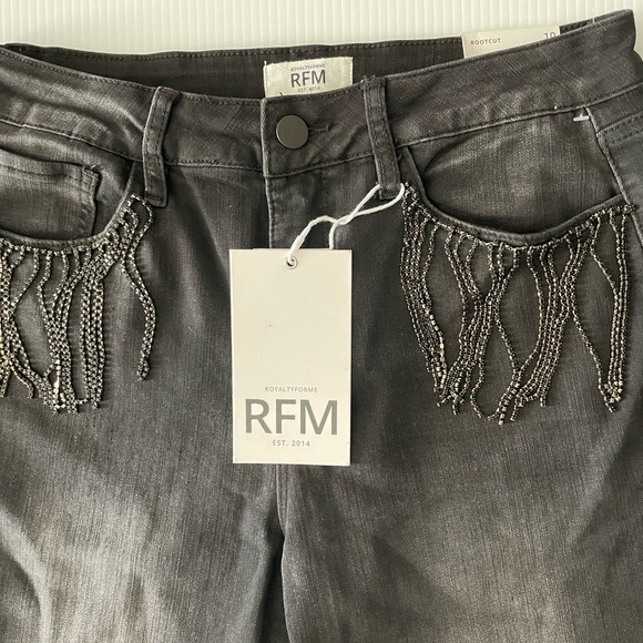 Black jeans with rhinestone fringe pockets NWT size 10 - Picture 4 of 12